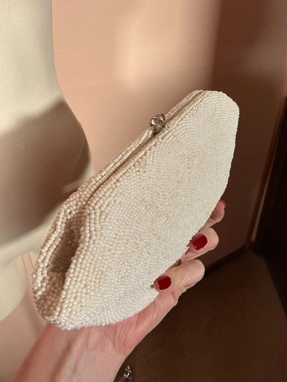 Vintage 1940’s Art Deco Heavy glass beaded white Evening clutch bag Wedding